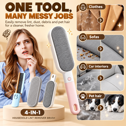 🧺 4-in-1 Clothes Lint Remover Brush – Double-Sided Fabric & Pet Hair Cleaner ✨