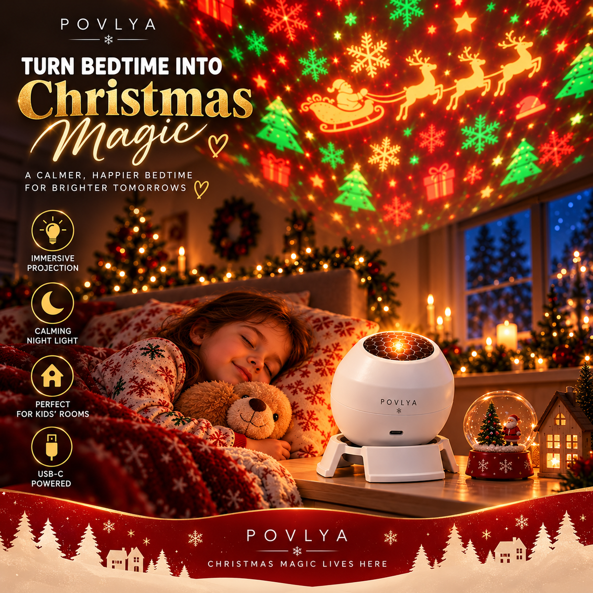 🎄 Christmas Projector Light for Walls & Ceilings, USB Powered ✨