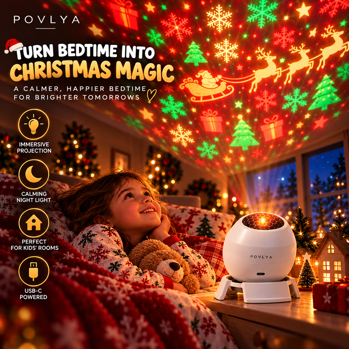 🎄 Christmas Projector Light for Walls & Ceilings, USB Powered ✨
