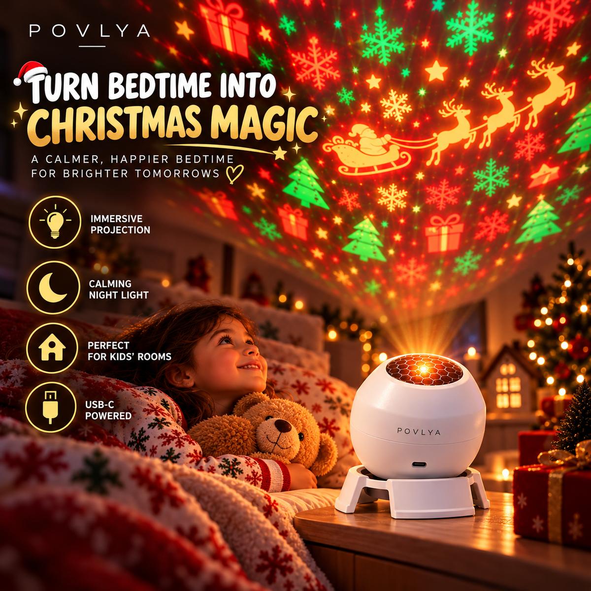 🎄 Christmas Projector Light for Walls & Ceilings, USB Powered ✨