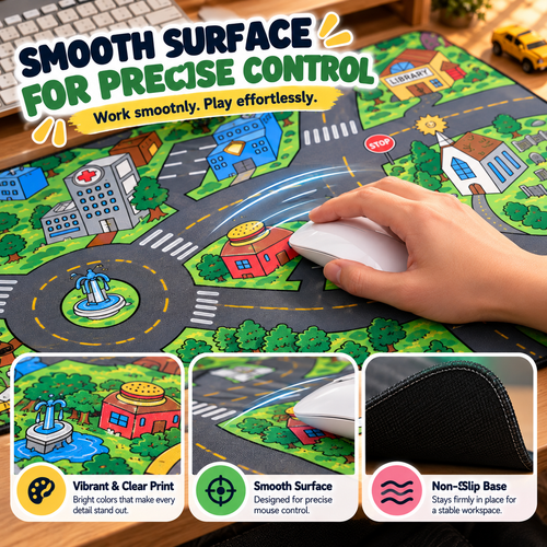 🚗 Nostalgic City Road Desk Mat – Fun Mouse Pad for Work, Gaming & Play