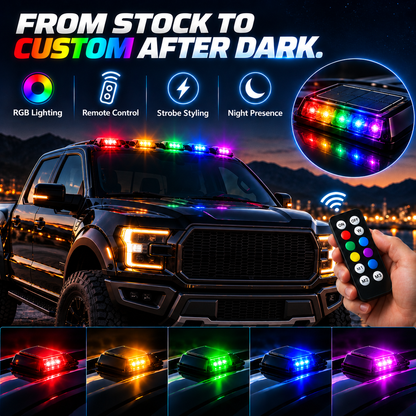 🌈 Solar RGB Car Roof Strobe Lights –🚗 5-Pack Wireless No-Drill Cab Light Set