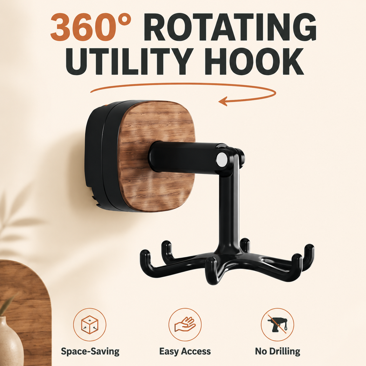 🍳 360° Rotating Kitchen Utensil Holder Space-Saving Hooks ✨