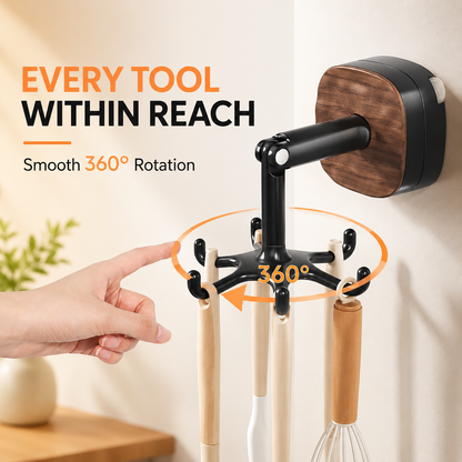 🍳 360° Rotating Kitchen Utensil Holder Space-Saving Hooks ✨