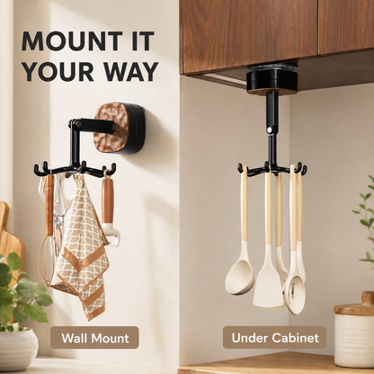 🍳 360° Rotating Kitchen Utensil Holder Space-Saving Hooks ✨