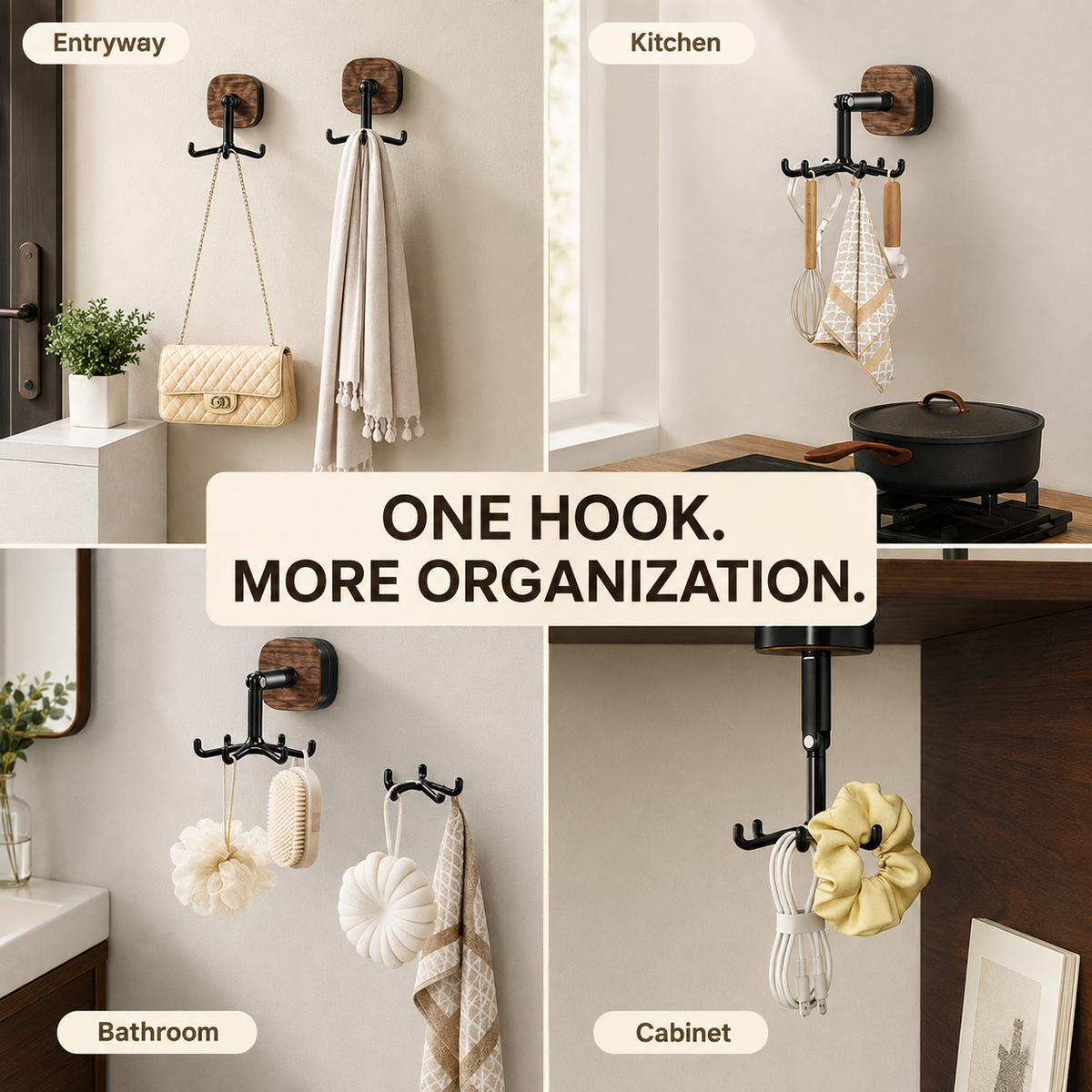 🍳 360° Rotating Kitchen Utensil Holder Space-Saving Hooks ✨