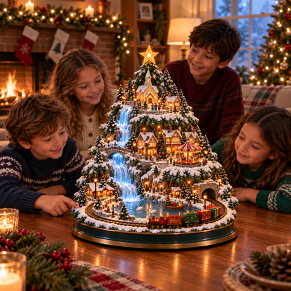 🎄🎅OFF Lighted Christmas Village Tree with Train & Carouse✨