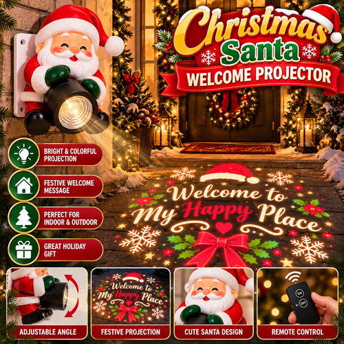 🎅 Santa Christmas Welcome Projector – Festive Holiday Doorway Light with Remote Control ✨