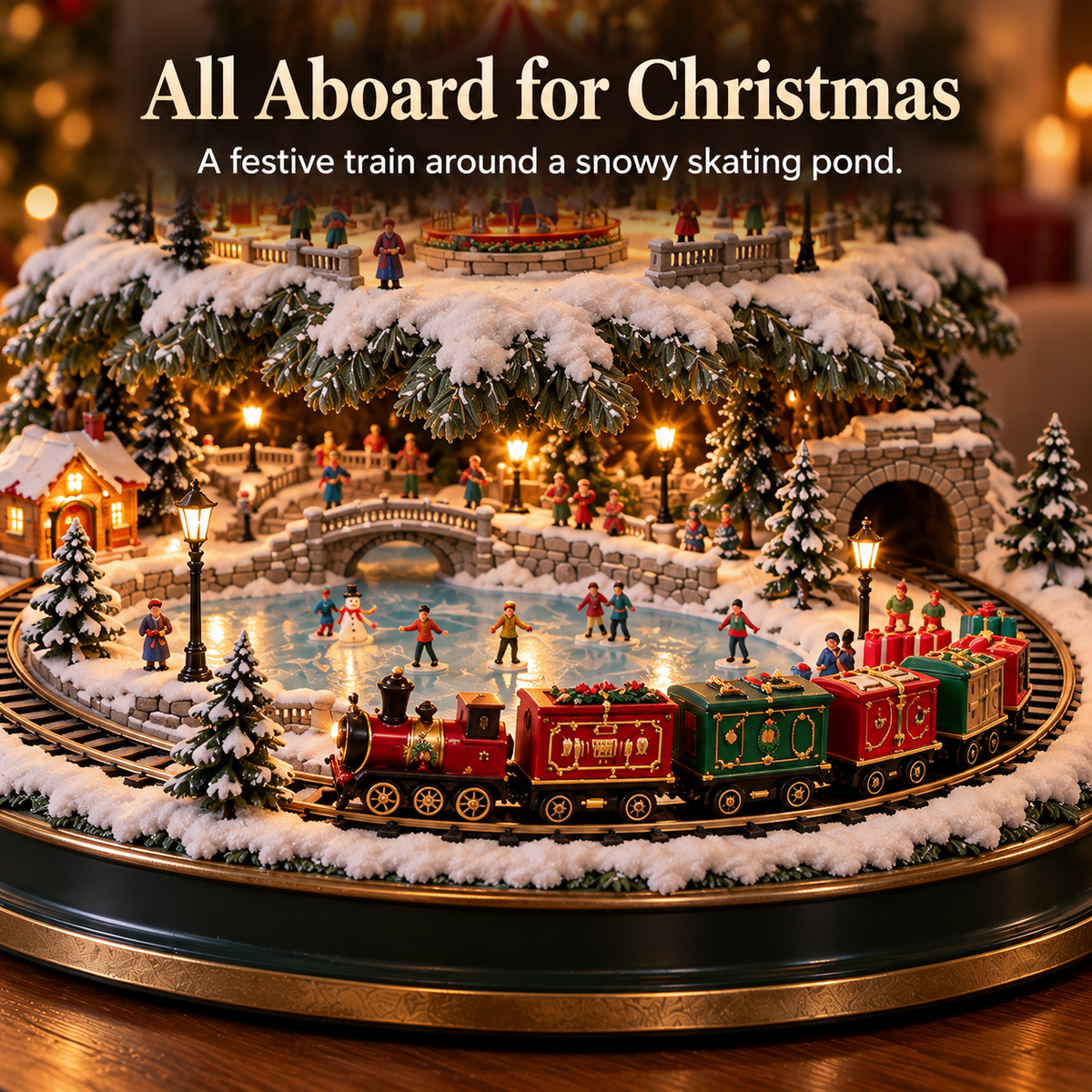 🎄🎅OFF Lighted Christmas Village Tree with Train & Carouse✨