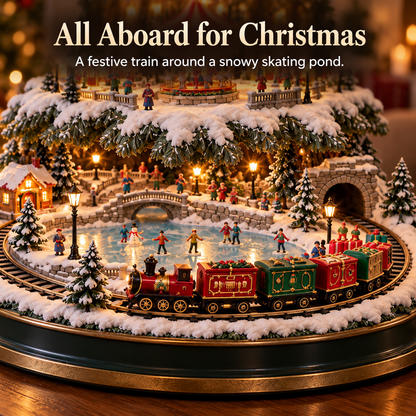 🎄🎅OFF Lighted Christmas Village Tree with Train & Carouse✨