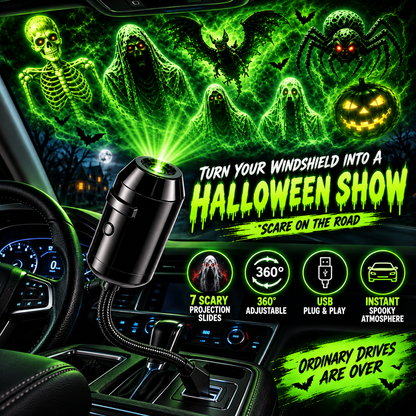 👻🚗Halloween USB Ghost Projector – 7 Spooky Slides & 360° Adjustable Light
