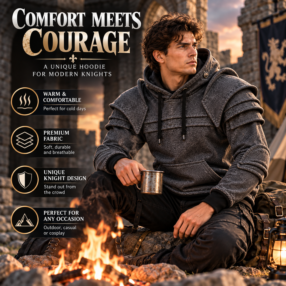 ⚔️ Armored Knight Hoodie - Medieval Cosplay Streetwear Pullover 🛡️