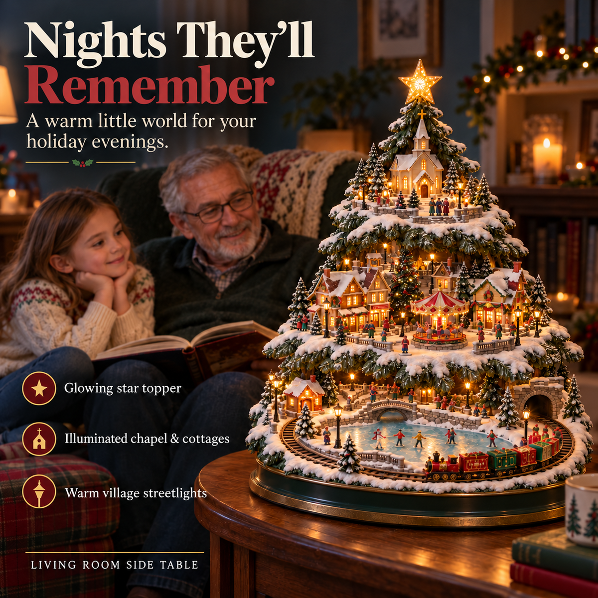 ✨LAST DAY 49% ✨OFF Lighted Christmas Village Tree with Train & Carousel