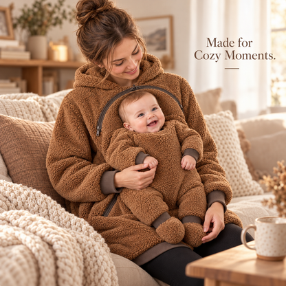 🤎 Cozy Sherpa Babywearing Hoodie – Ultra-Soft Fleece Pullover for Mom & Baby