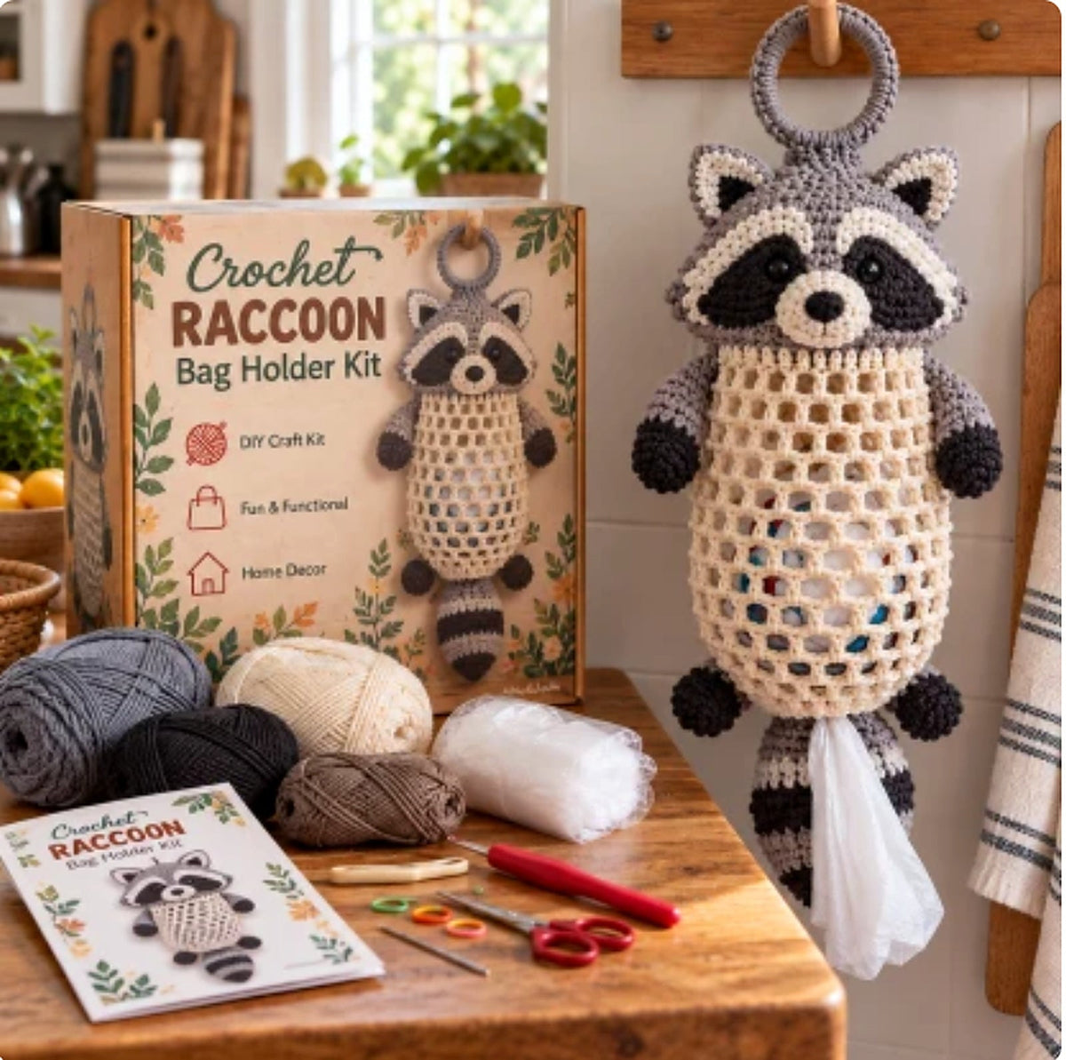 🐱 🌿 Crochet Animal Bag Holder Diy Kit – Cute & Functional Hanging Storage Craft Kit🧶  🐾