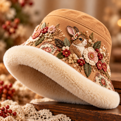 🌸 50% OFF Winter Garden Embroidered Bucket Hat – Plush-Lined Floral Charm ☁️