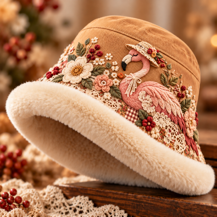 🌸 50% OFF Winter Garden Embroidered Bucket Hat – Plush-Lined Floral Charm ☁️