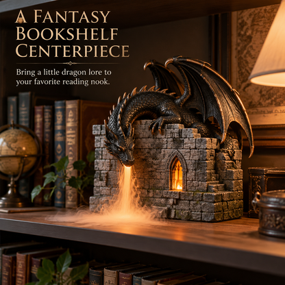 🐉🔥 MistWyrm™ Dragon Flame Mist Diffuser – Gothic Castle Decor, Glowing Ember Mist & Fantasy Bookshelf Display
