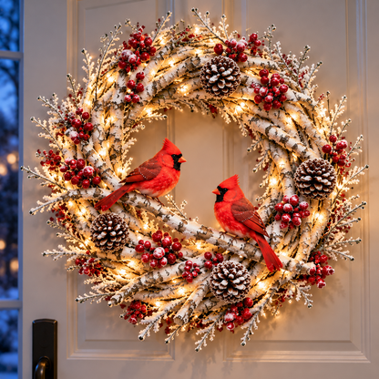 🔥 LAST DAY 49% OFF 🎄🐦 Cardinal Winter Glow™ | Lighted Christmas Wreath