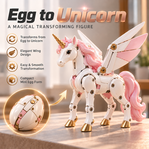 🦄 2-in-1 Mechanical Transforming Unicorn Egg Toy with Articulated Wings & Horn 🥚