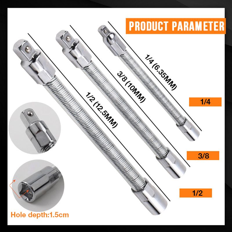 🔧 Flexible Spring Steel Socket Extension Bar for Ratchet Wrench ⚙️