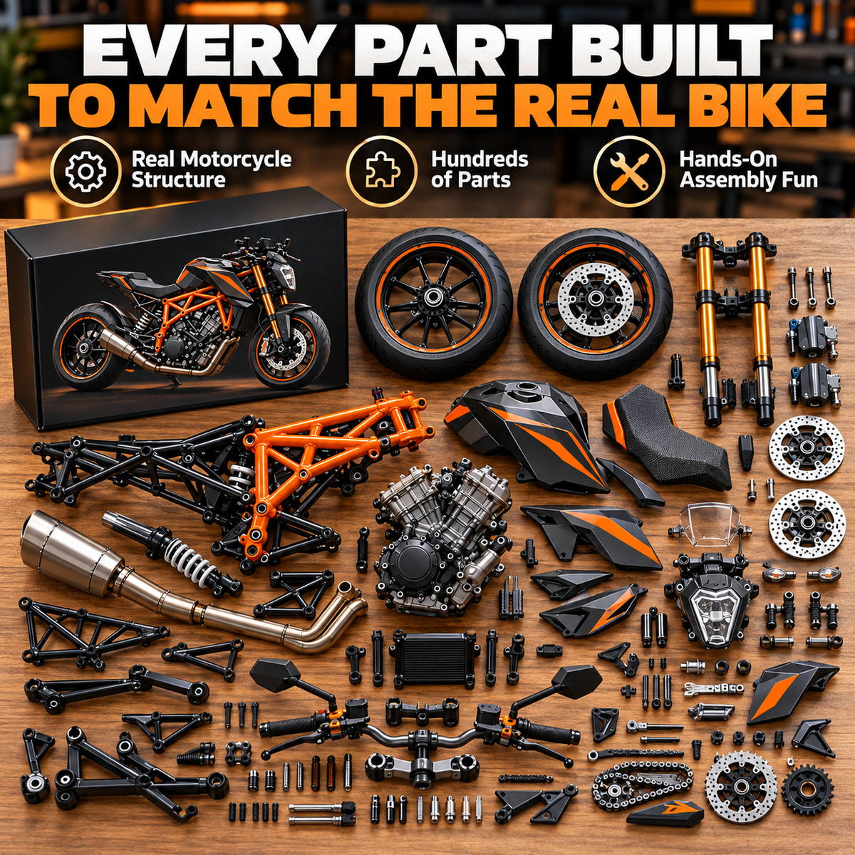 🔥LAST DAY 49%🏍️ Motorcycle Model Kit – 1:6 Scale DIY Assembly & Fuel-Powered Engine