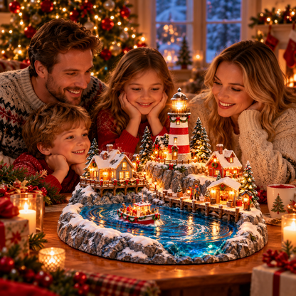🎄⚓ Christmas Lighthouse Homecoming Village – Lighted Coastal Holiday Scene