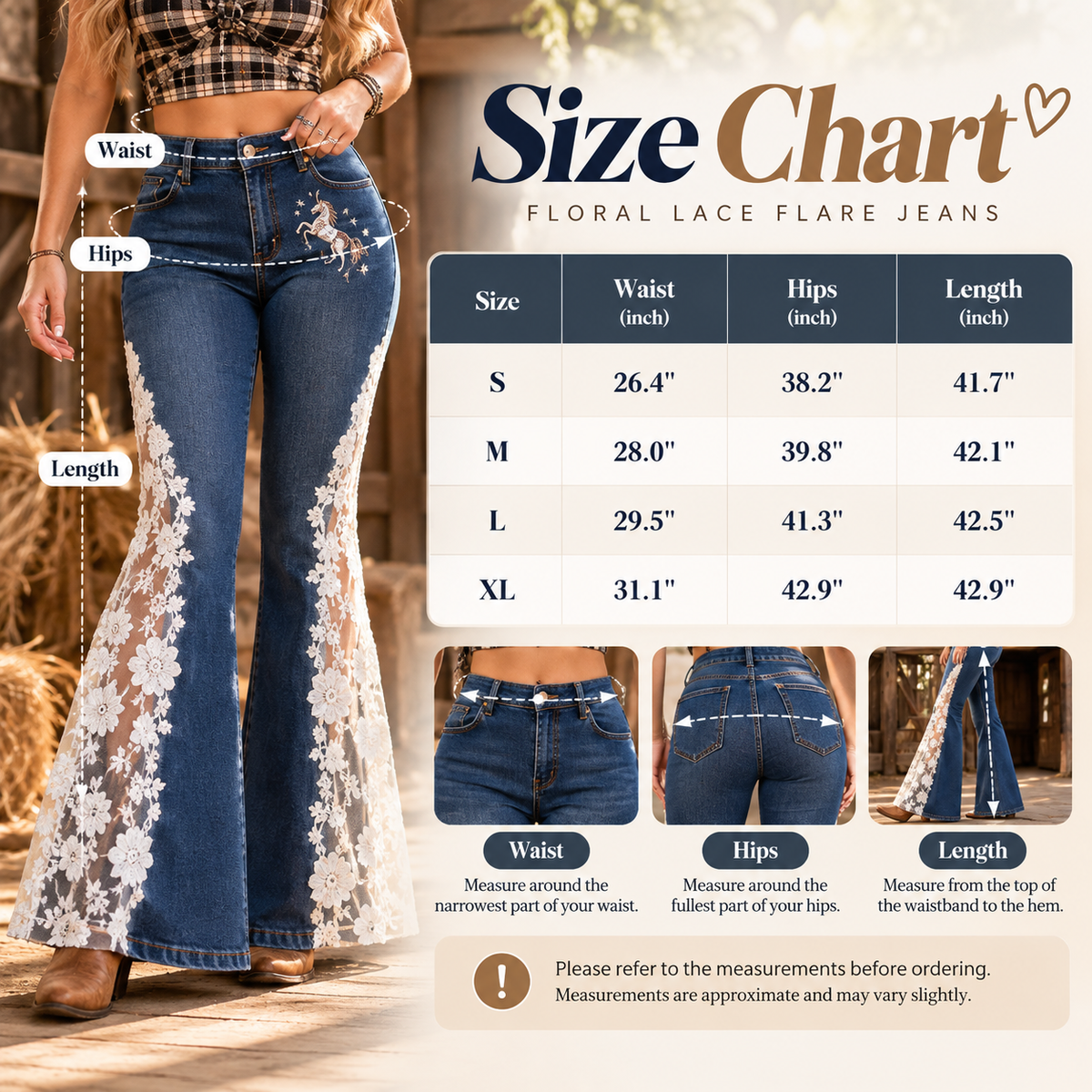 🤠 Western Floral Lace Flare Jeans ✨ Vintage Cowgirl Charm