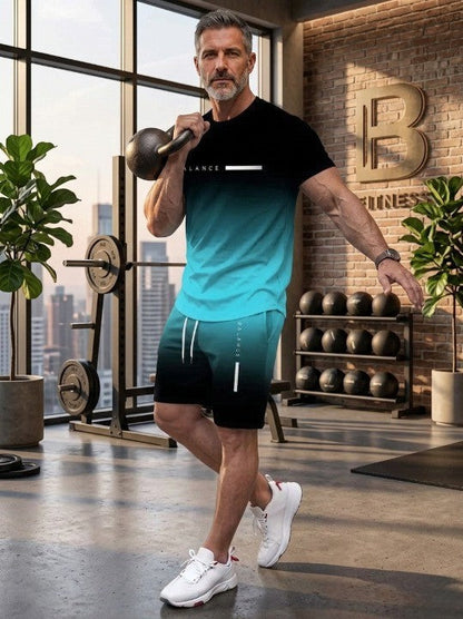 🔥 HOT SALE👕Men’s Gradient Short Sleeve Tracksuit Set – 55% OFF