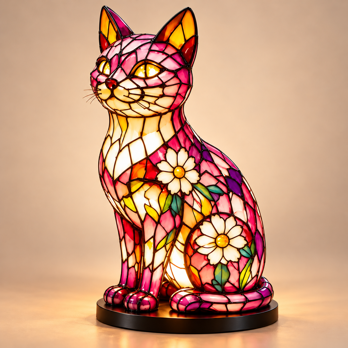 🌸🐱 Floral Mosaic Cat Lamp – A Warm Glow for Every Cat Lover’s Home