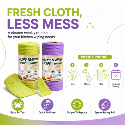 🍃 Bamboo Fiber Cleaning Cloth Roll – Thick Absorbent Tear-Off Kitchen Towels for Grease, Spills & Everyday Cleaning