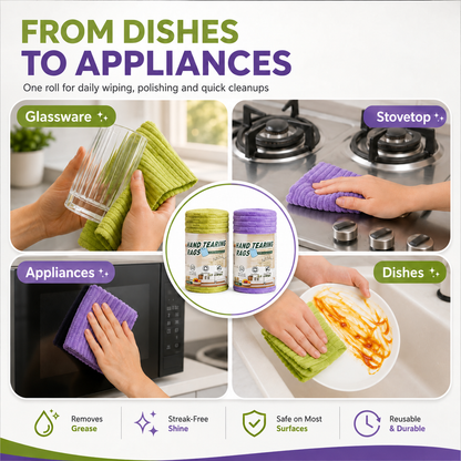 🍃 Bamboo Fiber Cleaning Cloth Roll – Thick Absorbent Tear-Off Kitchen Towels for Grease, Spills & Everyday Cleaning