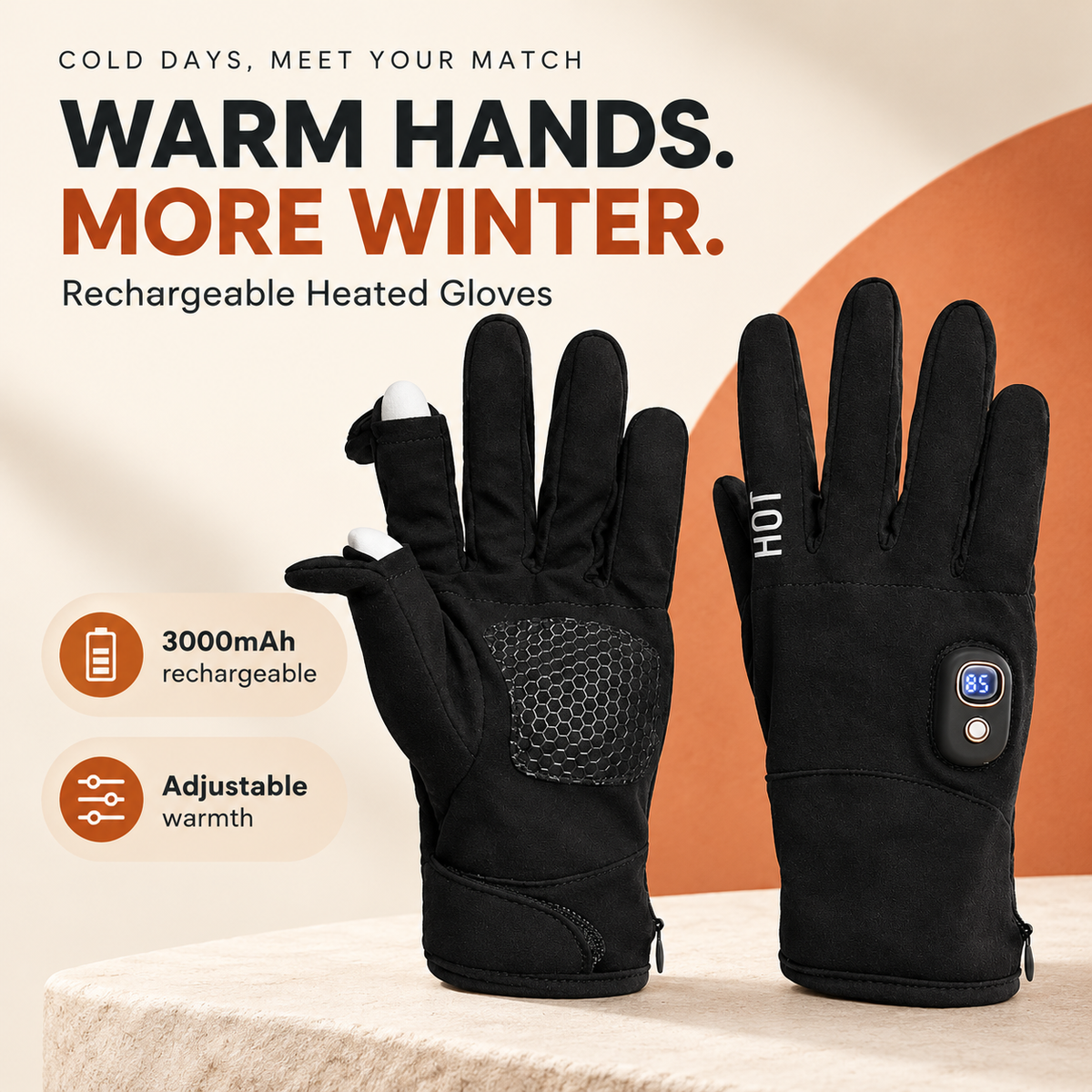 🔥 Rechargeable Heated Gloves with Digital Display & Flip-Open Fingertips