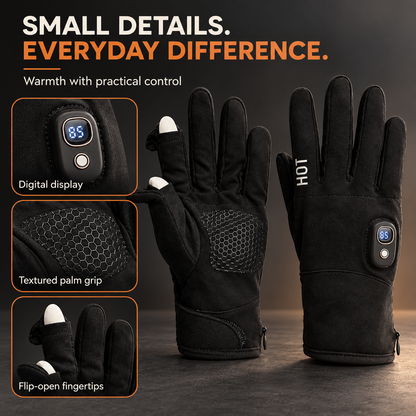 🔥 Rechargeable Heated Gloves with Digital Display & Flip-Open Fingertips