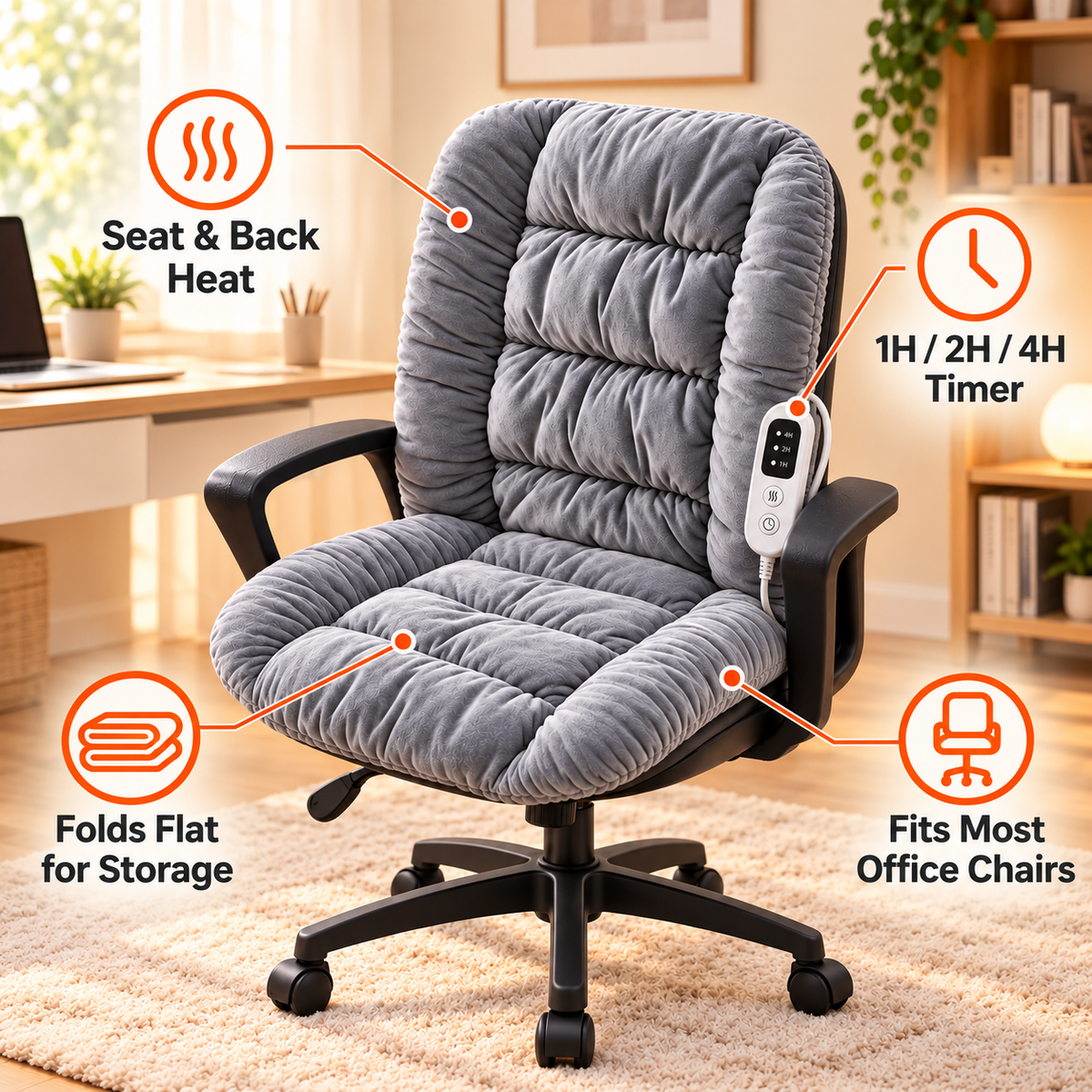 🔥 Heated Office Chair Cushion – Plush Seat & Back Warmer with Remote Control