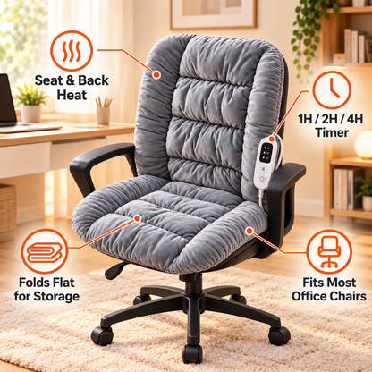 🔥 Heated Office Chair Cushion – Plush Seat & Back Warmer with Remote Control