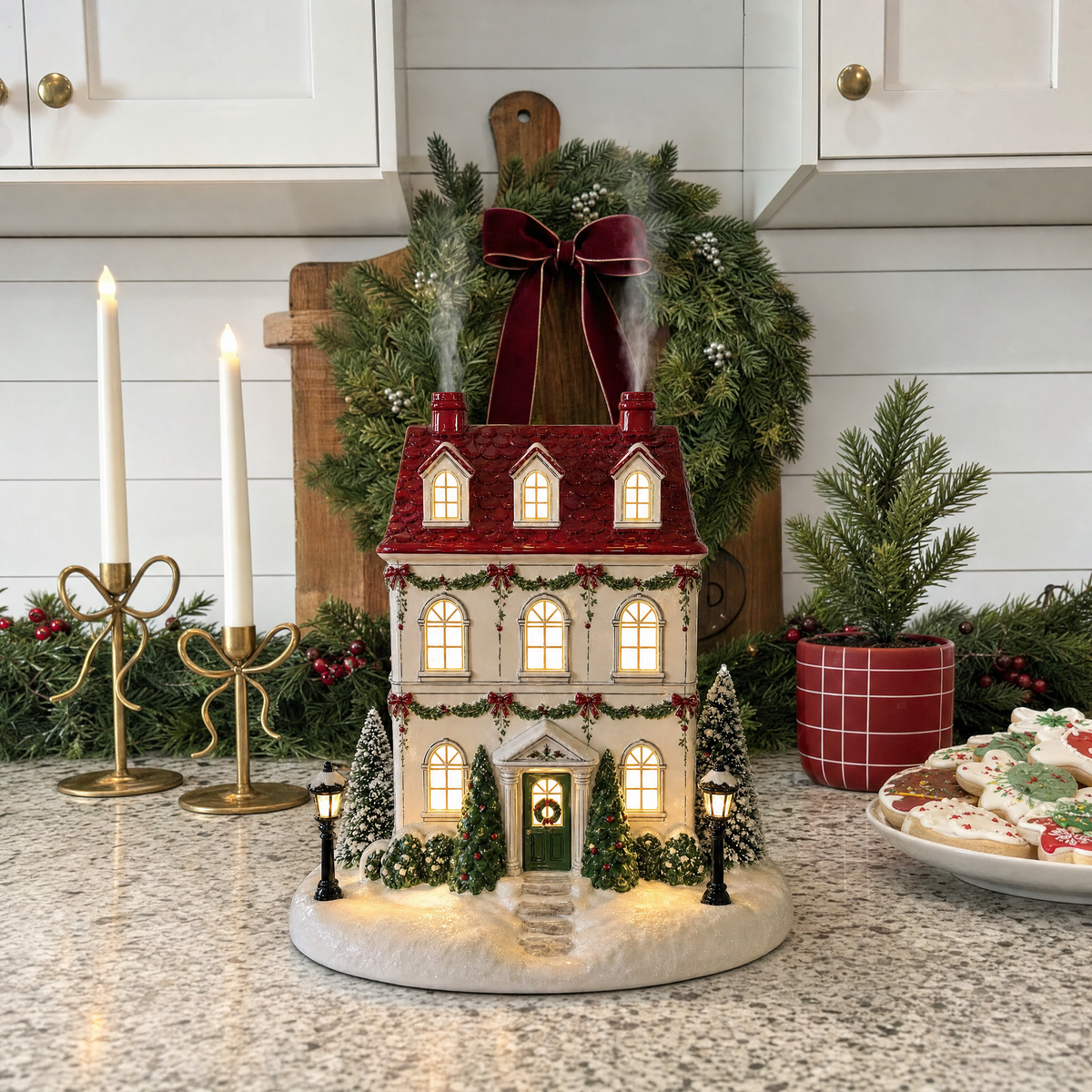 🎄 Christmas Village Aroma Diffuser – Light-Up Ceramic House with Chimney Mist