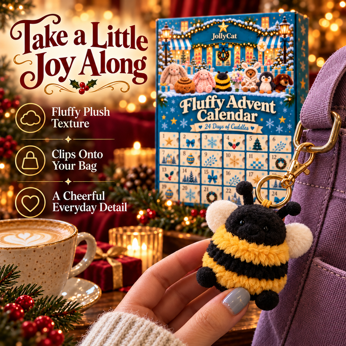 🎄 24-Day Plush Advent Calendar – Daily Surprises & Adorable Bag Charms 🎁