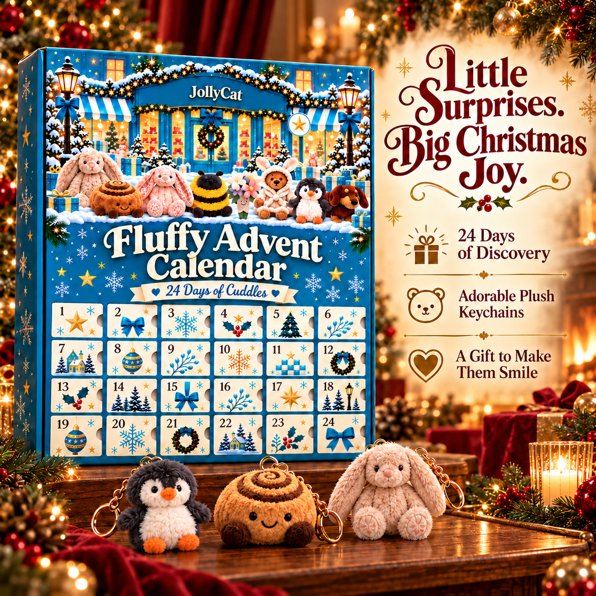 🎄 24-Day Plush Advent Calendar – Daily Surprises & Adorable Bag Charms 🎁
