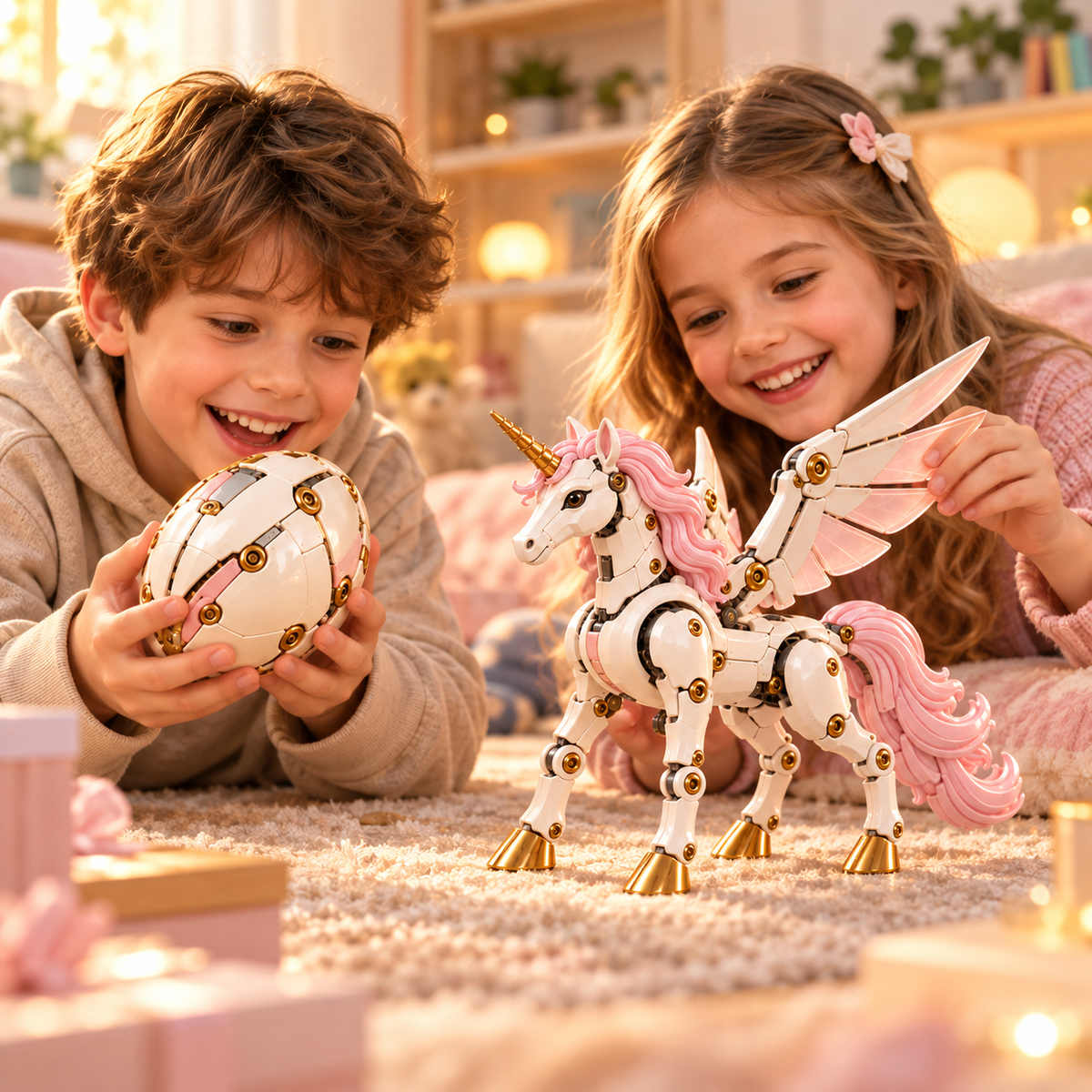🦄 2-in-1 Mechanical Transforming Unicorn Egg Toy with Articulated Wings & Horn 🥚