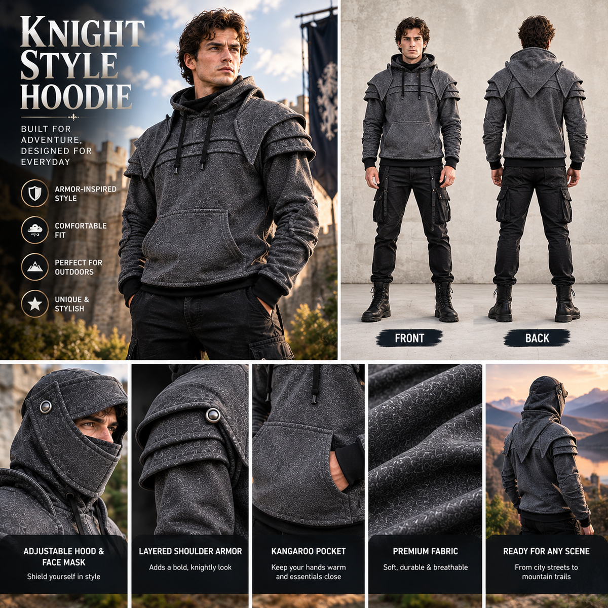 ⚔️ Armored Knight Hoodie - Medieval Cosplay Streetwear Pullover 🛡️