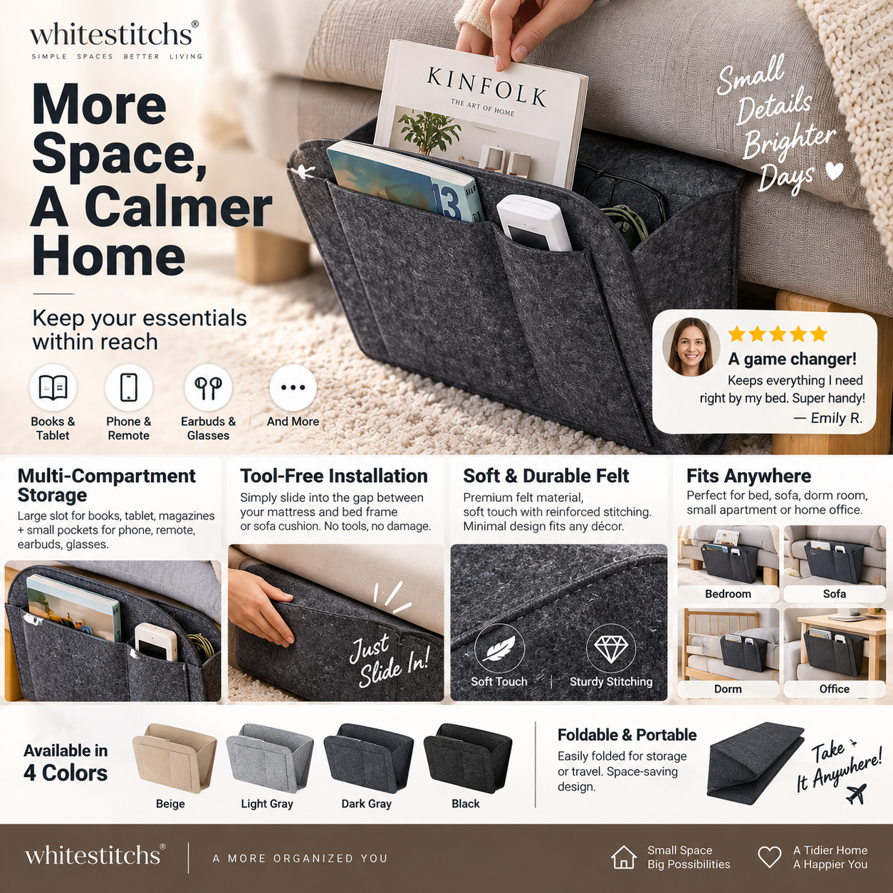 🛏️ Bedside Storage Organizer – Hanging Bed & Sofa Pocket