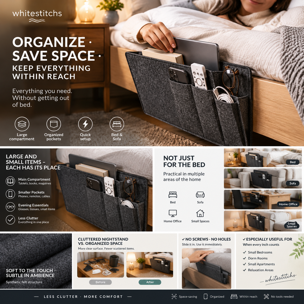 🛏️ Bedside Storage Organizer – Hanging Bed & Sofa Pocket