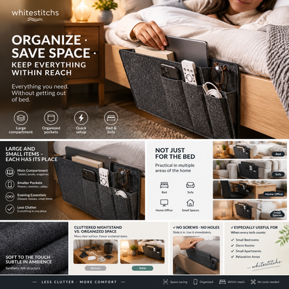 🛏️ Bedside Storage Organizer – Hanging Bed & Sofa Pocket