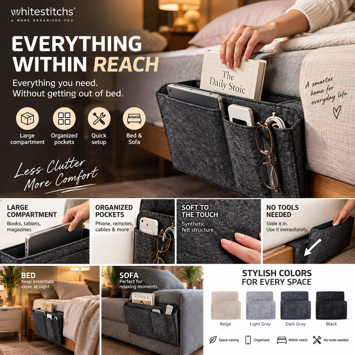 🛏️ Bedside Storage Organizer – Hanging Bed & Sofa Pocket