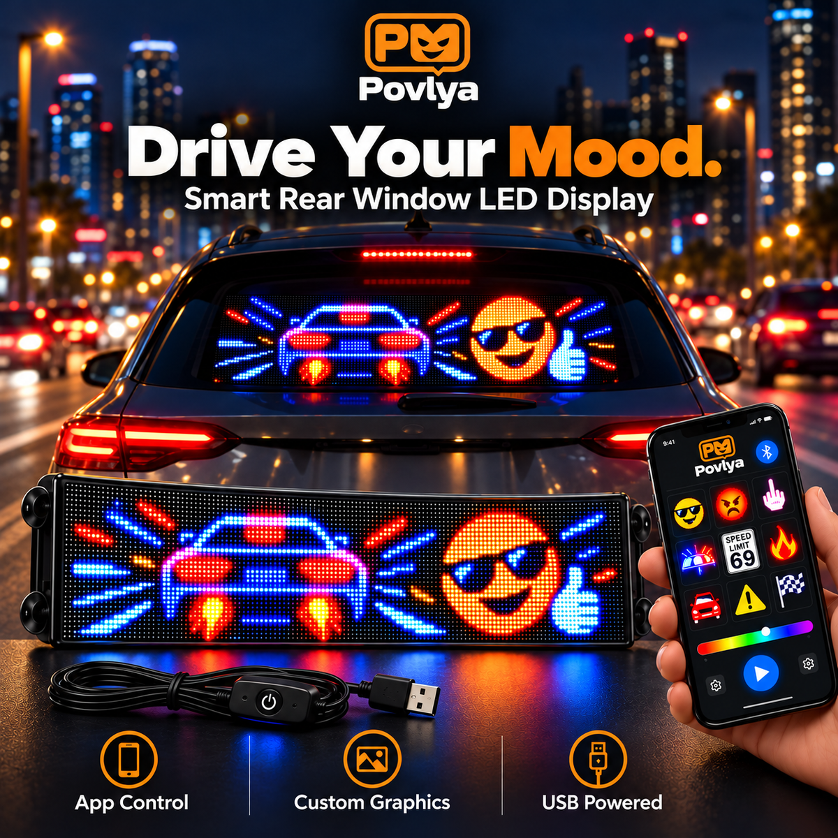😈 Funny LED Car Window Display ✨ Let Your Car Do the Talking!