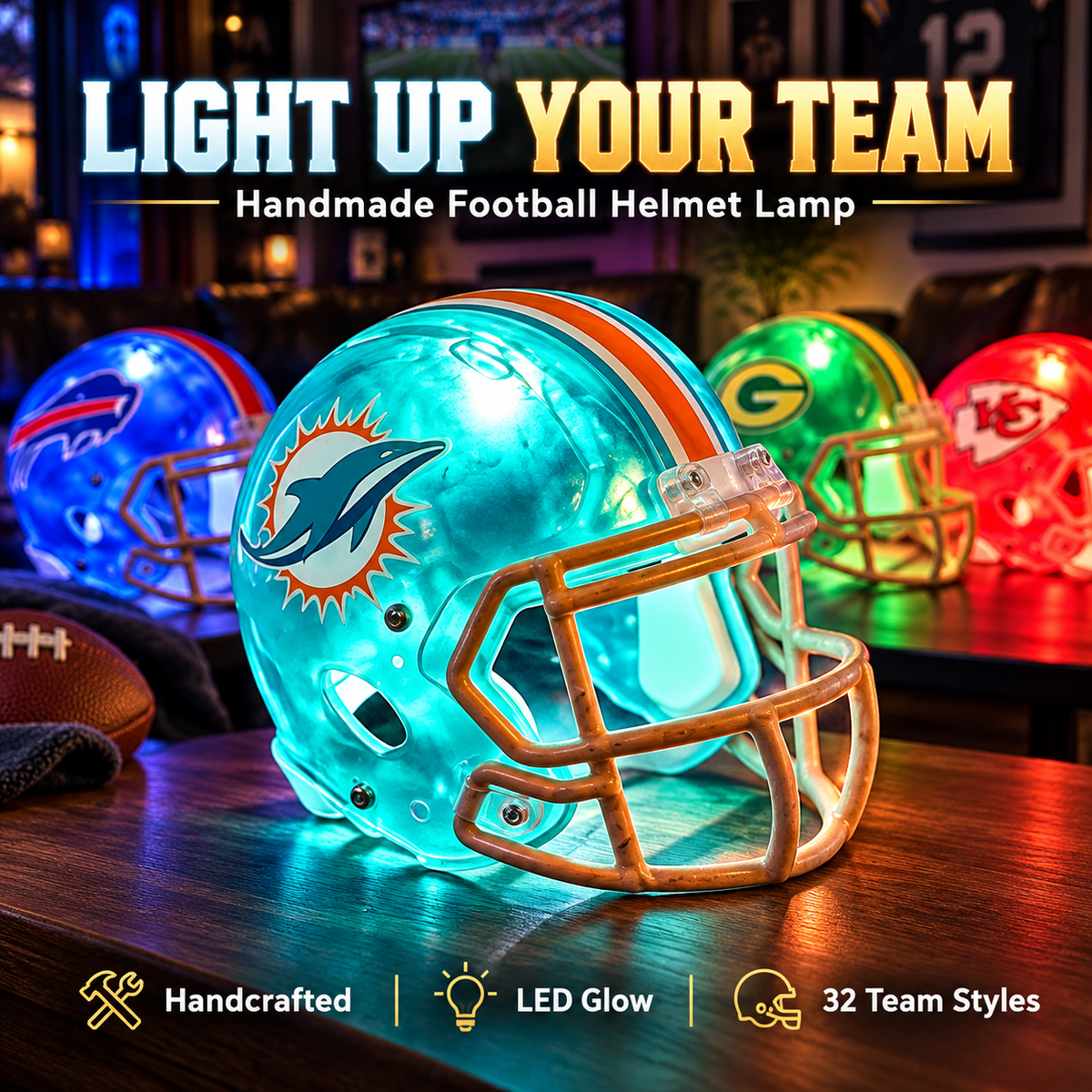 💡 Glowing Football Helmet Lamp – Pick Your Team Style