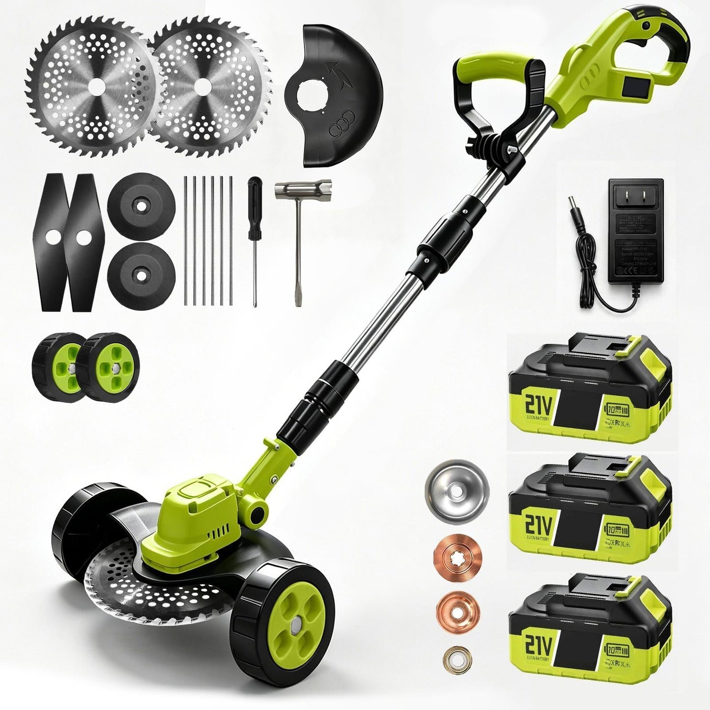 3-in-1 Cordless Lawn Mower with 2×21V Batteries, German Quality Lightweight Grass Trimmer & Edger
