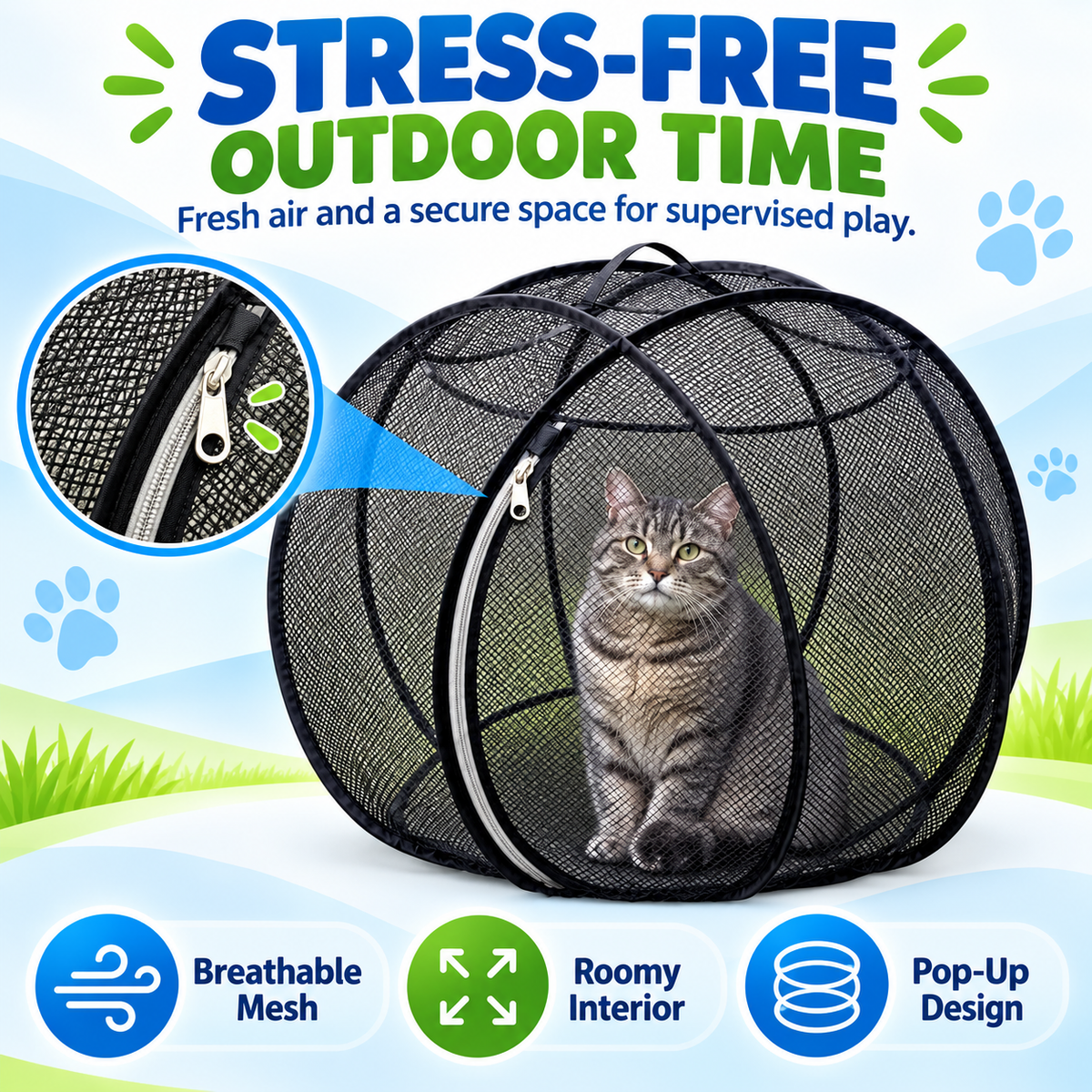 🐱 Pop Up Cat Playpen - Portable Breathable Mesh Outdoor Enclosure Tent 🌿