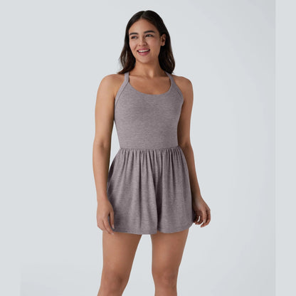 🌿 Breezy Backless 2-in-1 Resort Romper with Pockets